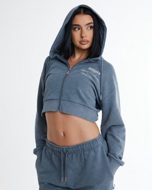 Acid Wash Grey Hoodrich Equate Full Zip Cropped Hoodie USA | 394-NKUSIE