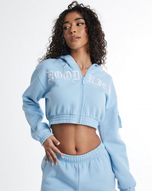 Blue/White Hoodrich Dusk Full Zip Cropped Hoodie USA | 697-ABWYZC