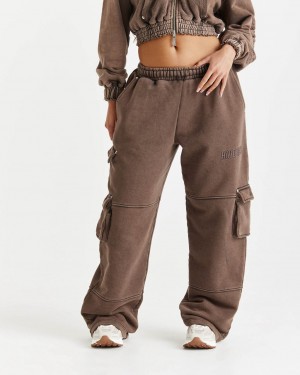 Brown Hoodrich Collision Oversized Wide Leg Joggers USA | 857-NCZKDT