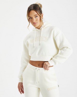 Cream Hoodrich Kraze Cropped Hoodie USA | 630-BWEZDK