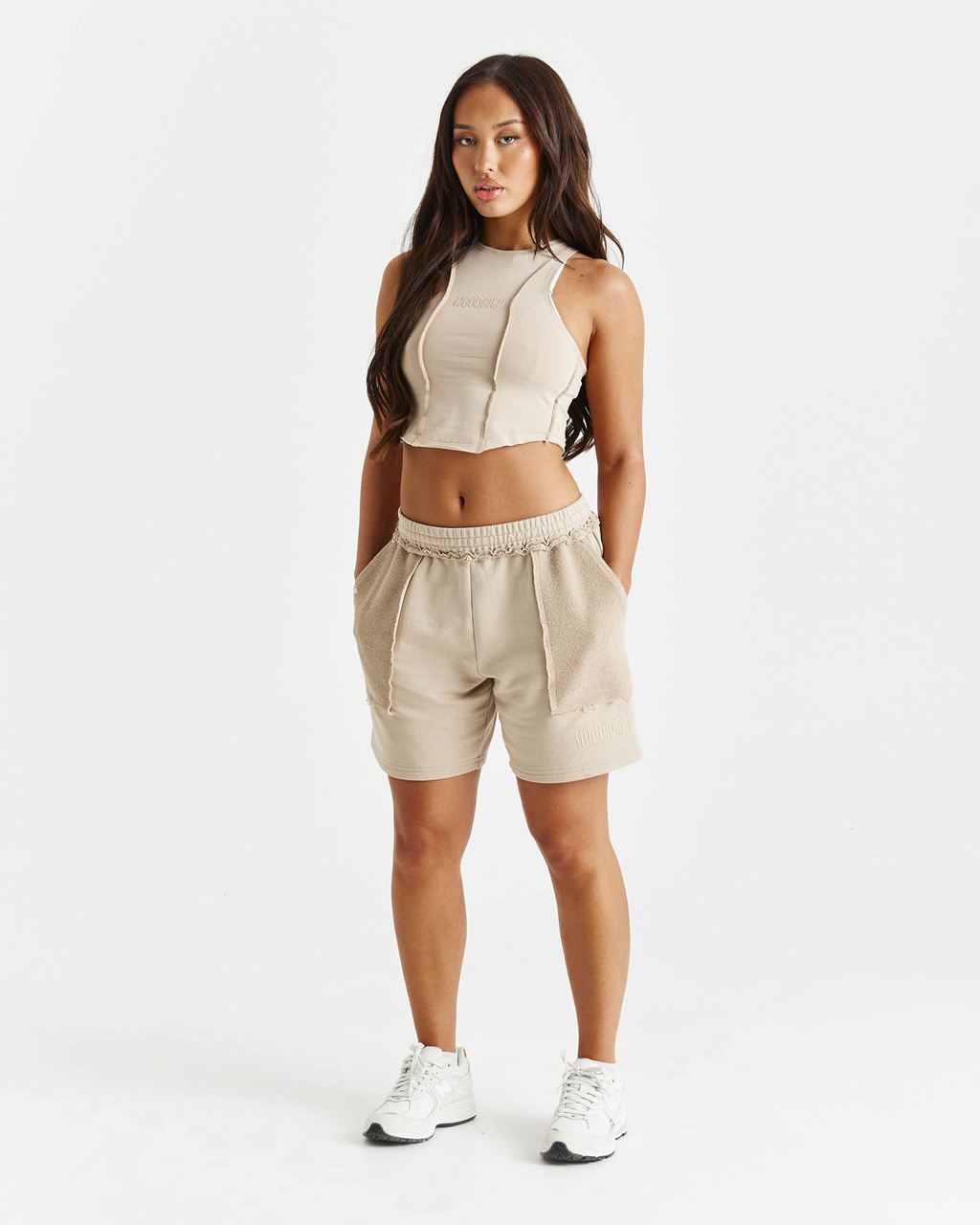 Beige Hoodrich Collision Oversized Sweatshorts USA | 974-VAUITK