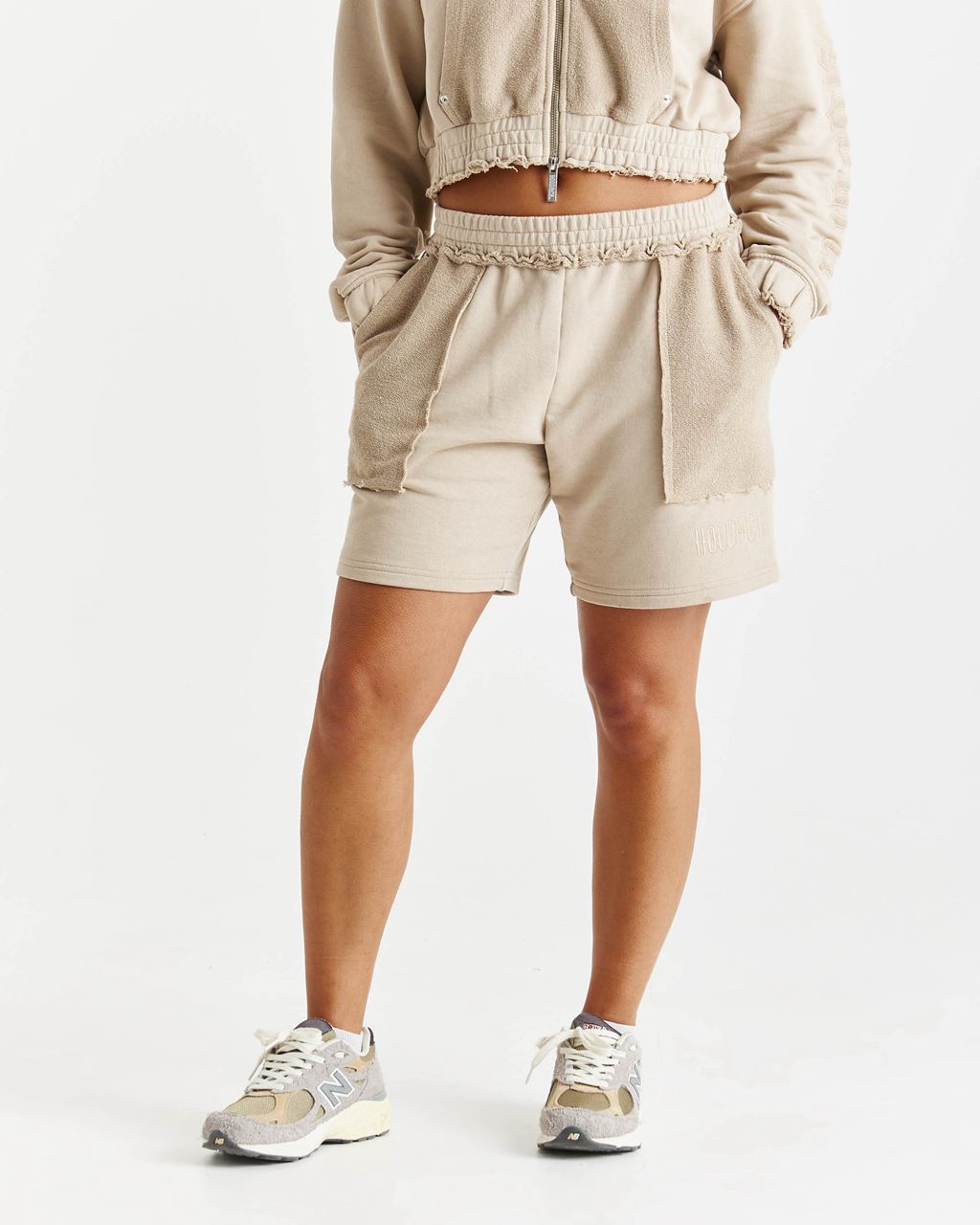 Beige Hoodrich Collision Oversized Sweatshorts USA | 974-VAUITK