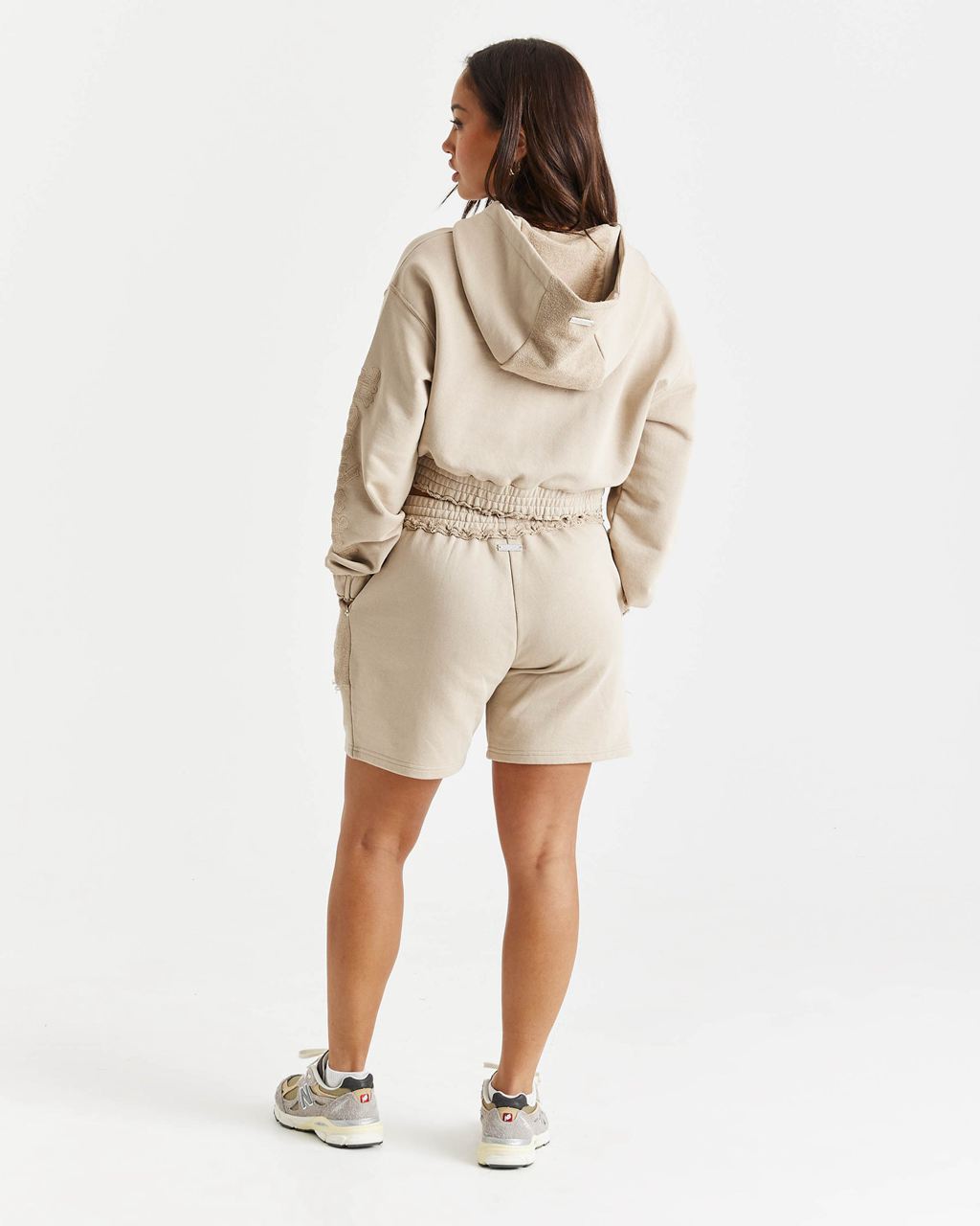 Beige Hoodrich Collision Relaxed Cropped Zip Hoodie USA | 985-WLIHPB