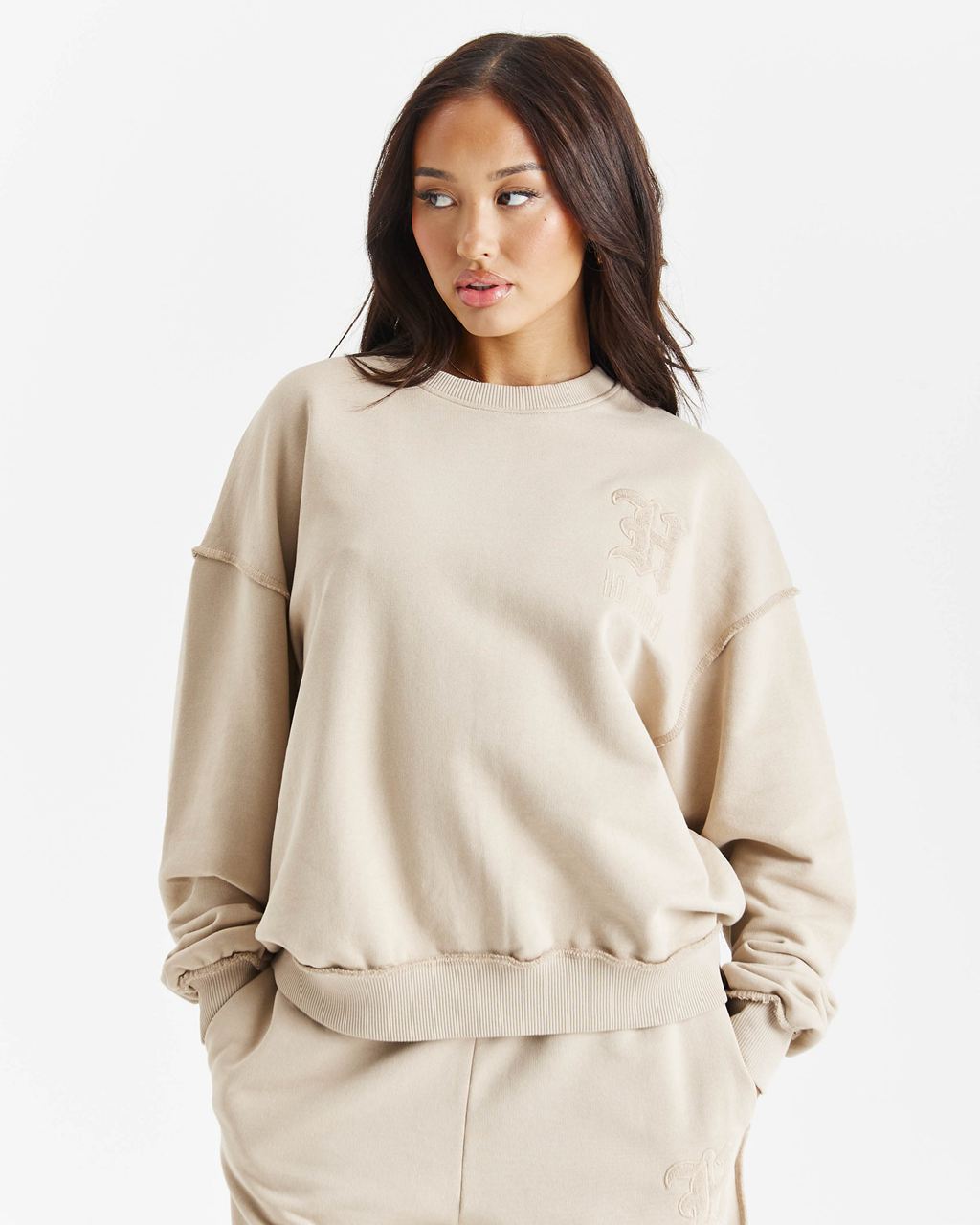 Beige Hoodrich Edge Oversized Sweatshirt USA | 548-XQZMTG