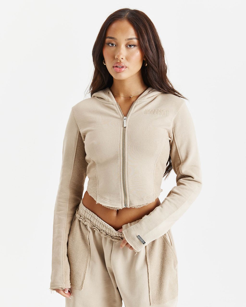 Beige Hoodrich Havoc Corset Zip Hoodie USA | 698-FZEYKS