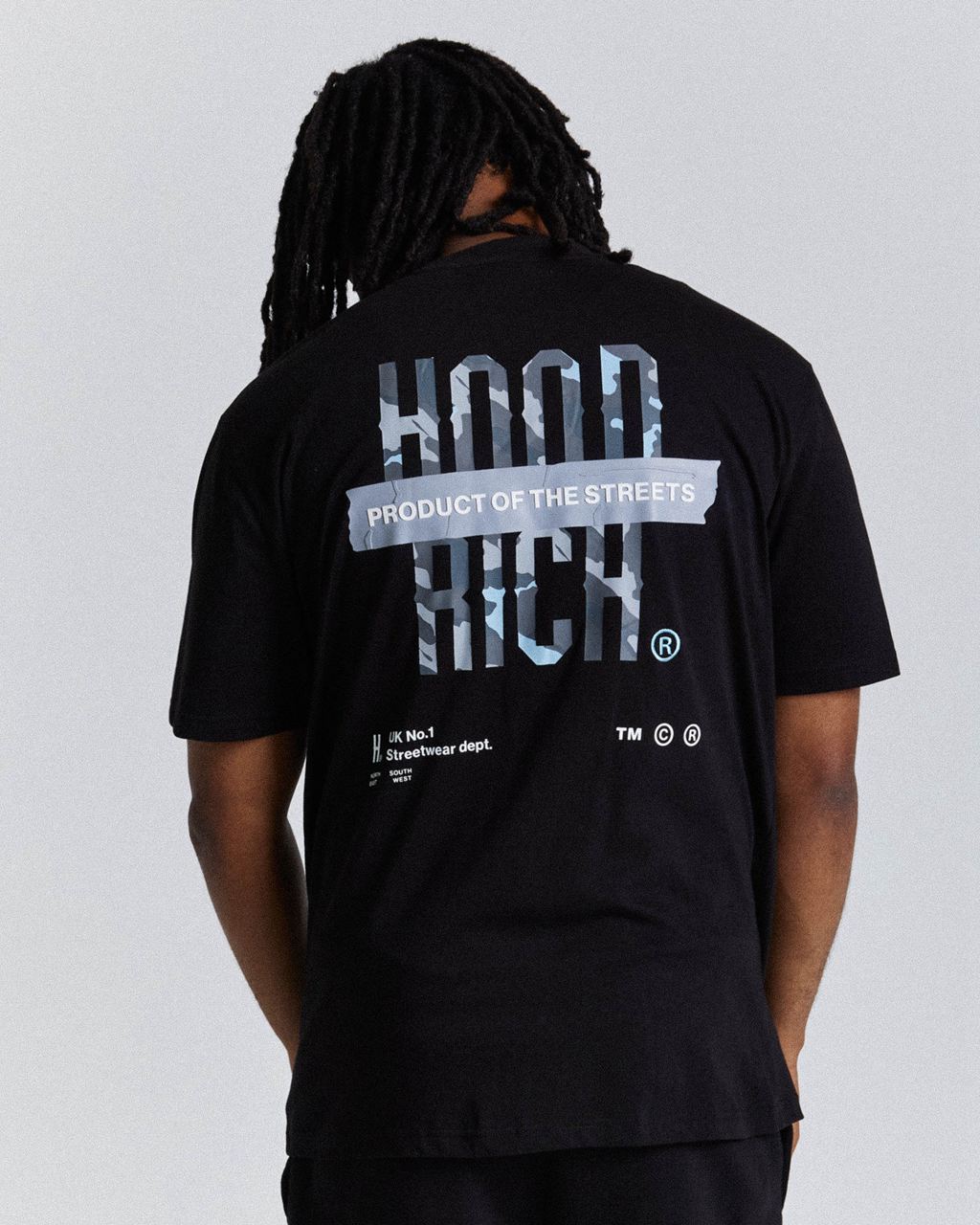 Black/Camo/Blue Hoodrich Territory T-Shirt USA | 640-NCLIGB