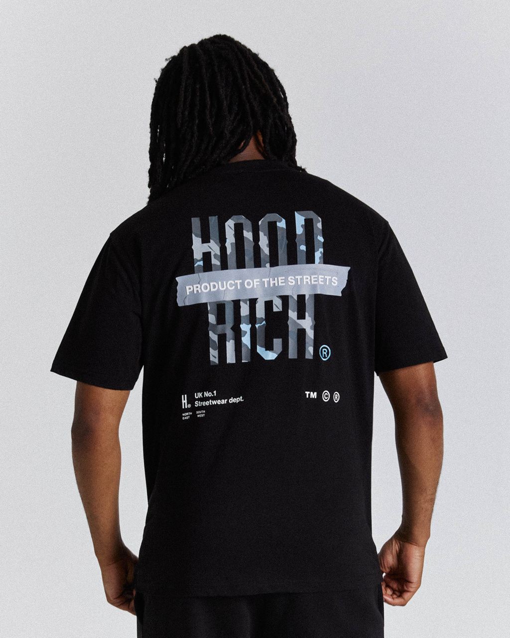 Black/Camo/Blue Hoodrich Territory T-Shirt USA | 640-NCLIGB