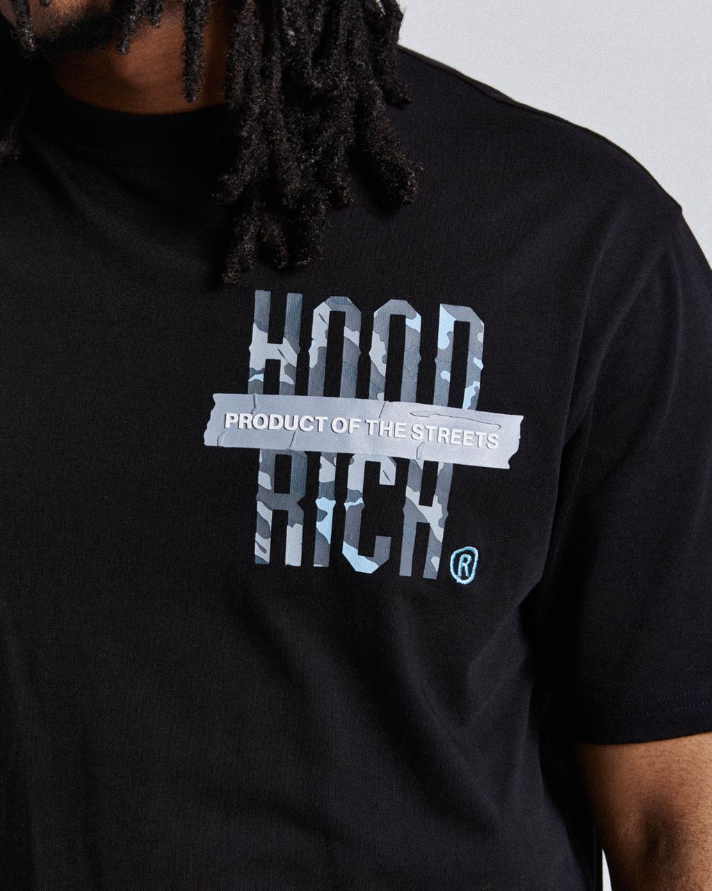 Black/Camo/Blue Hoodrich Territory T-Shirt USA | 640-NCLIGB