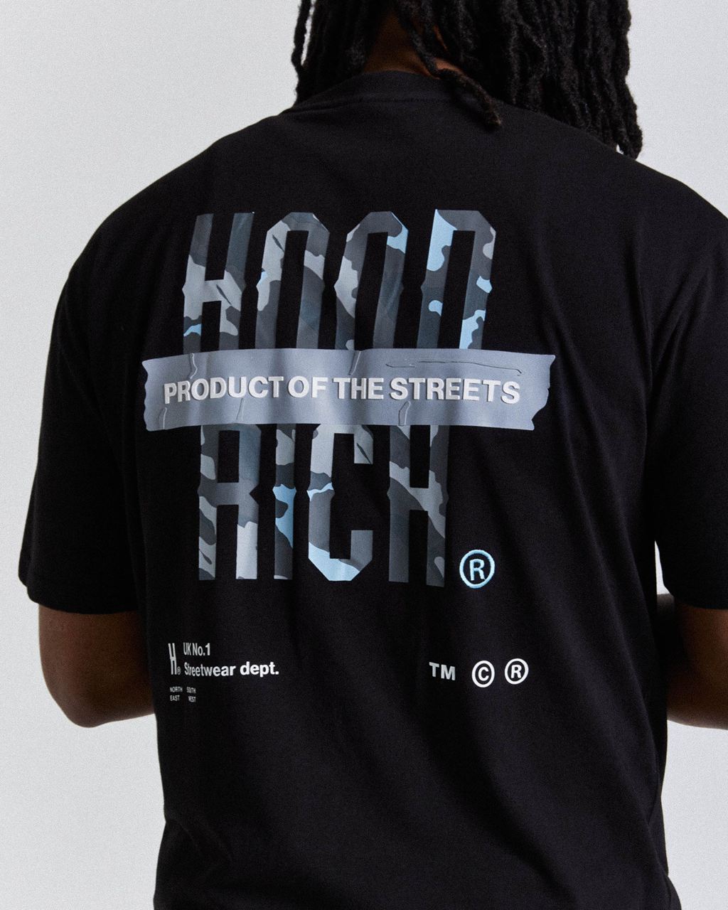 Black/Camo/Blue Hoodrich Territory T-Shirt USA | 640-NCLIGB