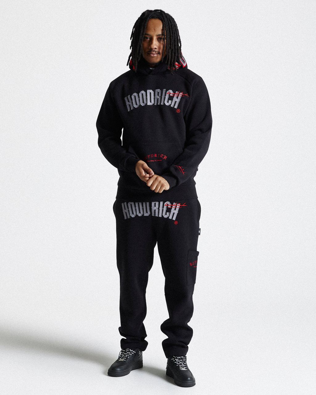 Black/Grey/Red Hoodrich Stature Hoodie USA | 958-OJDQUS