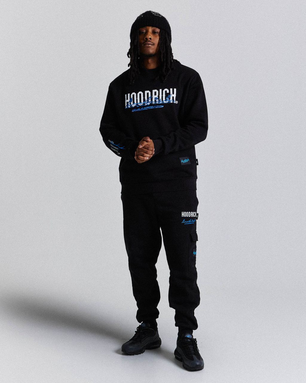 Black/White/Blues Hoodrich Flames Joggers USA | 163-BXLMJS