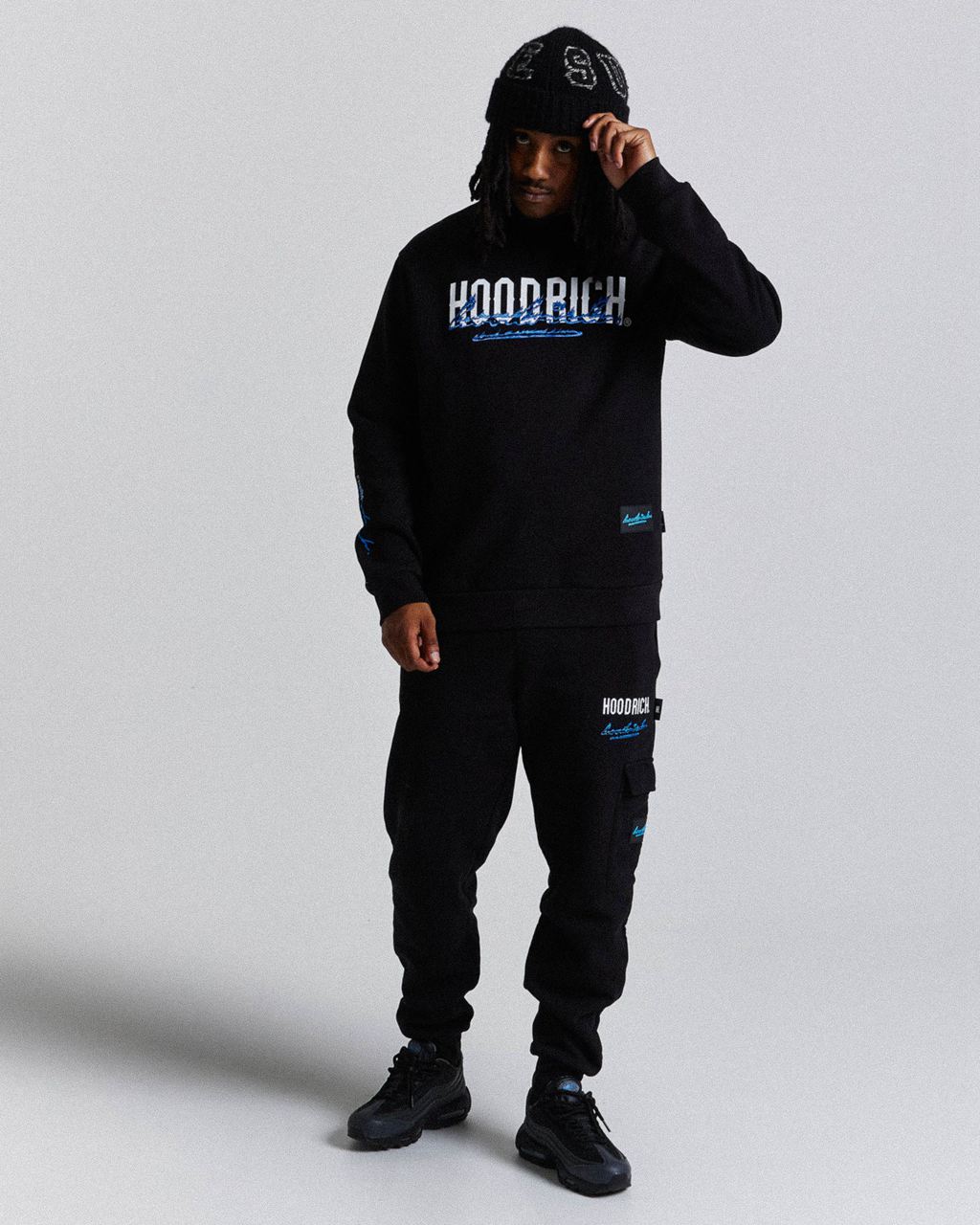 Black/White/Blues Hoodrich Flames Joggers USA | 163-BXLMJS