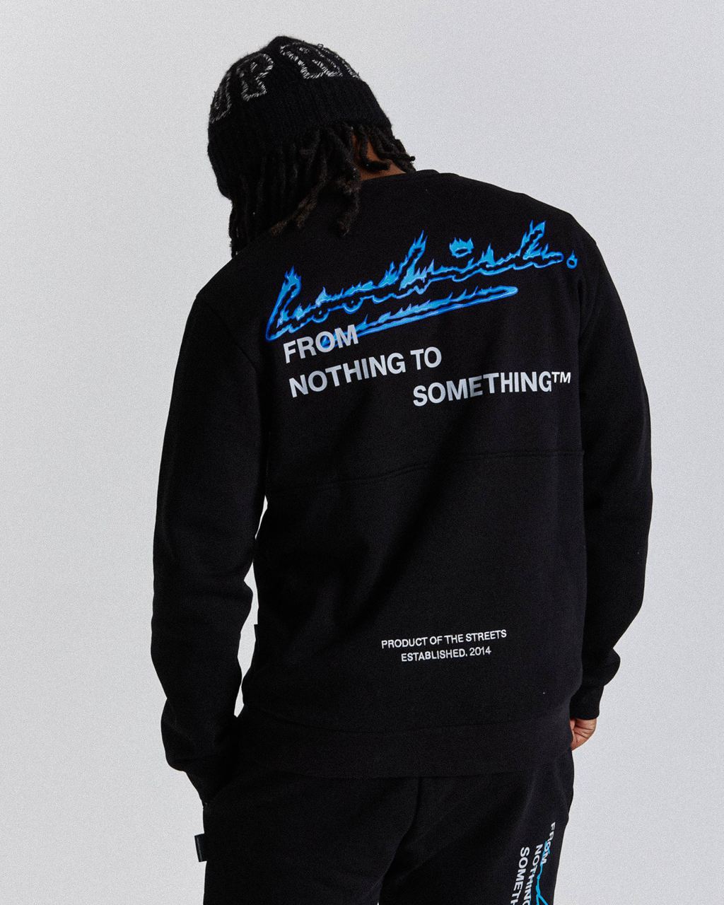 Black/White/Blues Hoodrich Flames Sweatshirt USA | 726-PJQXWY