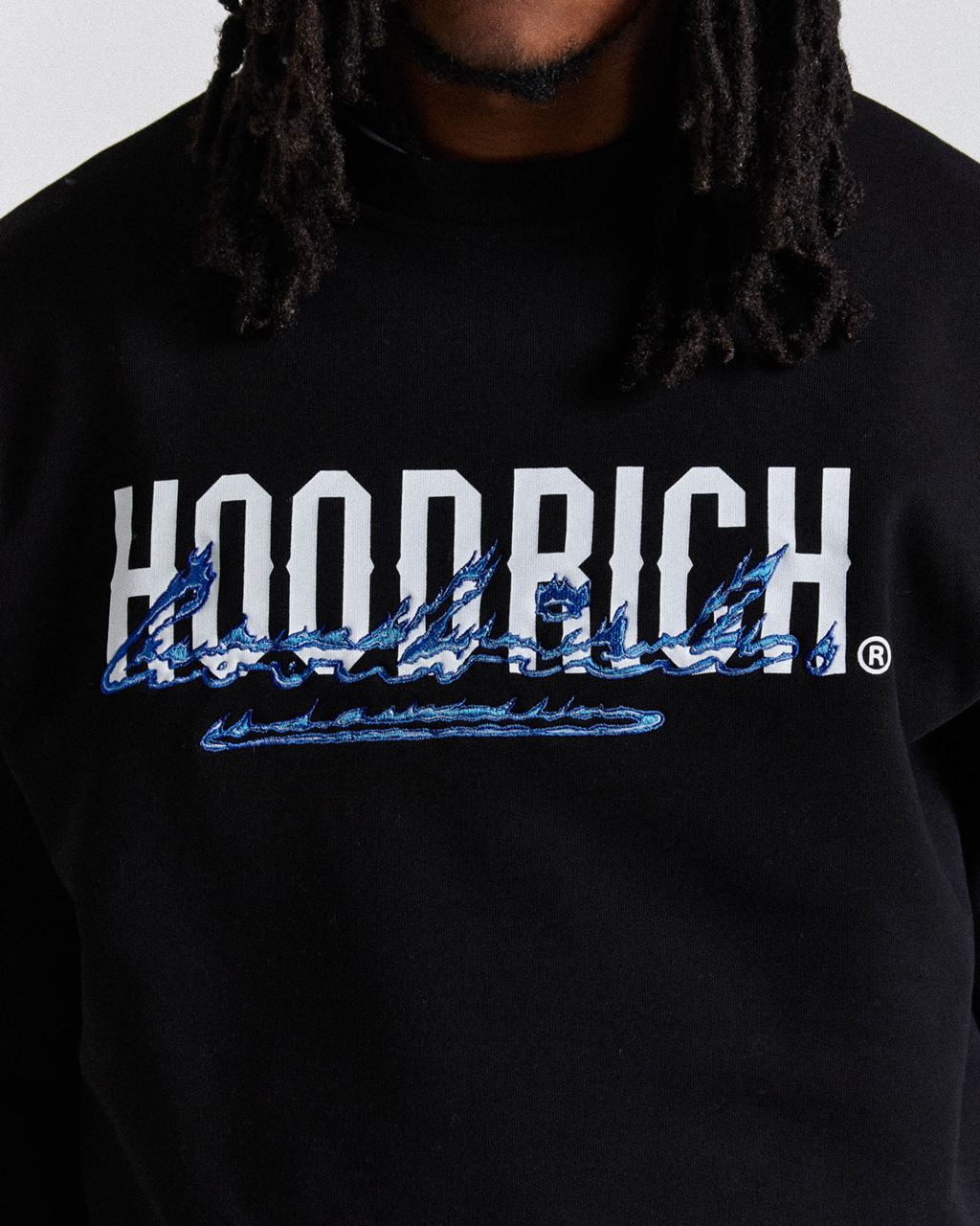 Black/White/Blues Hoodrich Flames Sweatshirt USA | 726-PJQXWY