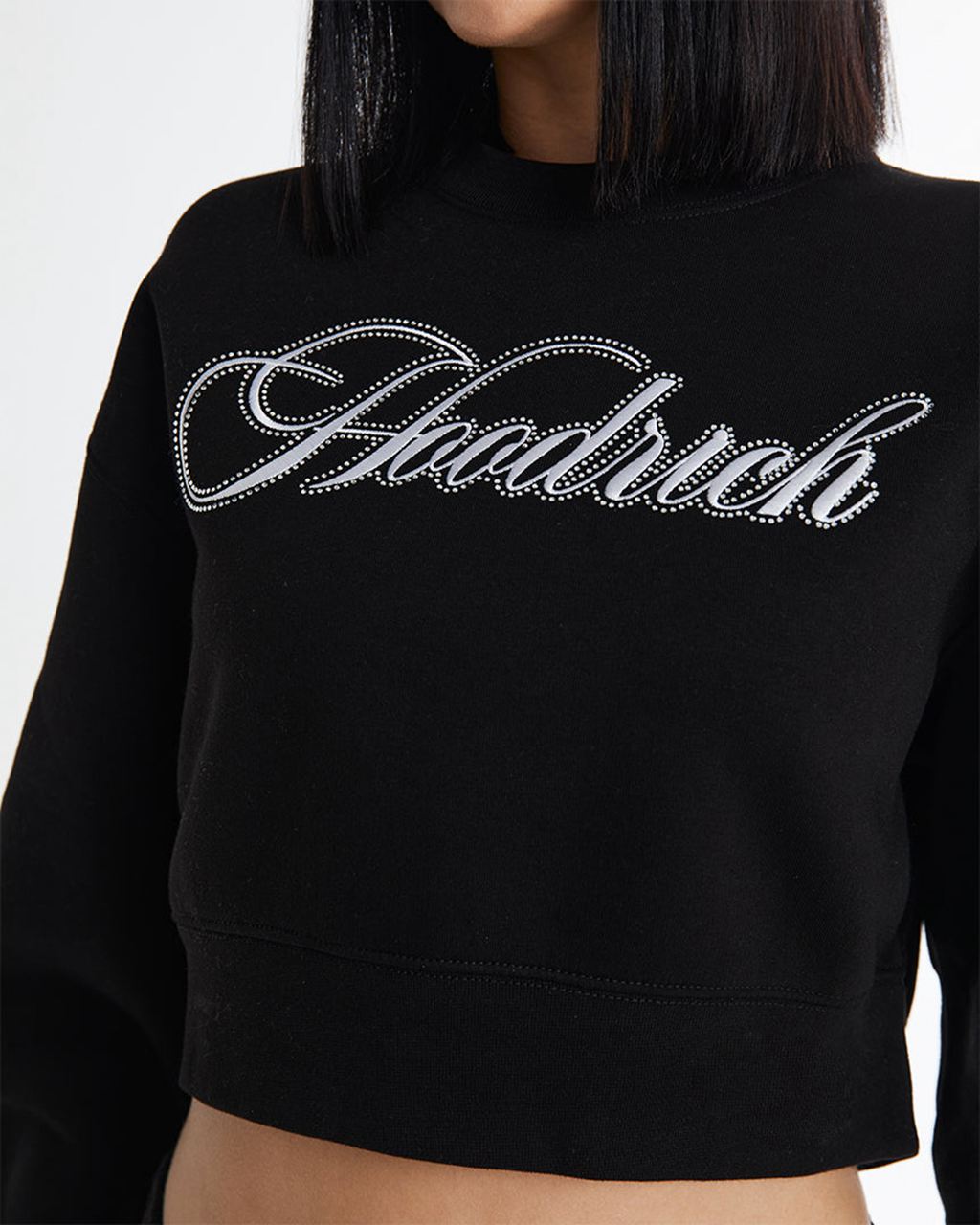 Black/White/Rhinestone Hoodrich Figure Cropped Sweatshirt USA | 498-YFUVTC