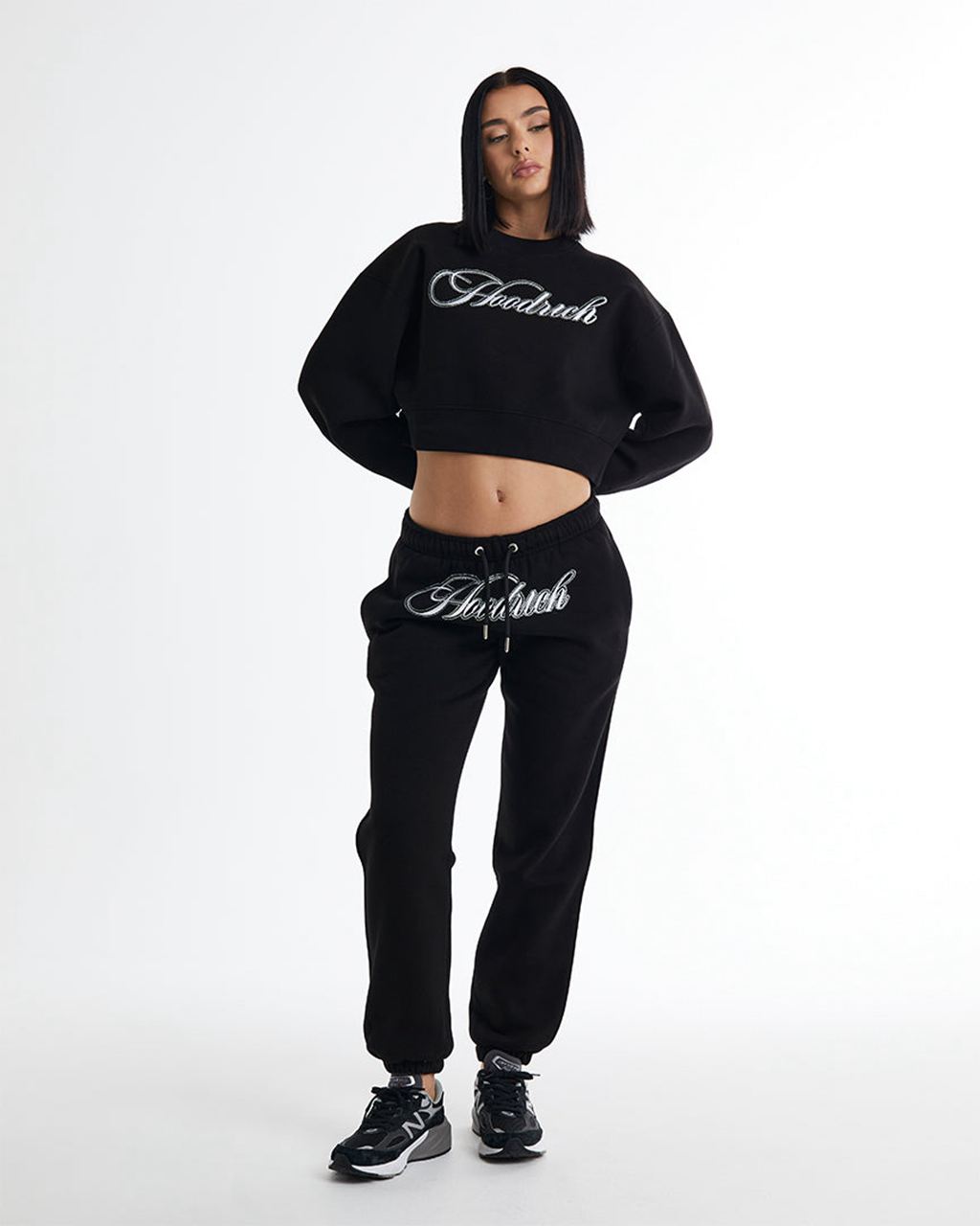 Black/White/Rhinestone Hoodrich Figure Cropped Sweatshirt USA | 498-YFUVTC