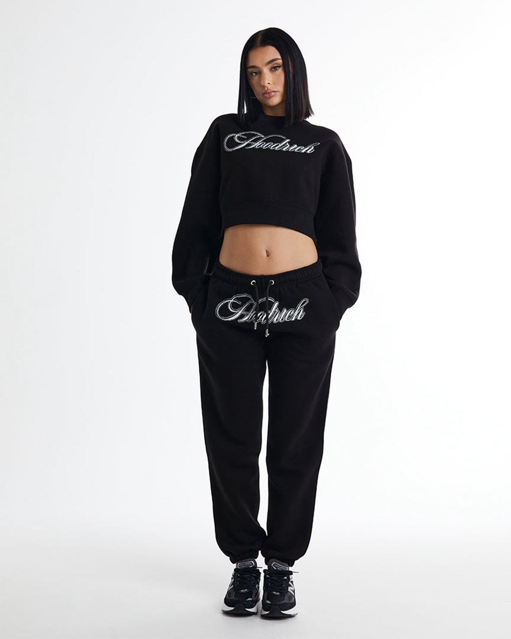 Black/White/Rhinestone Hoodrich Figure Cropped Sweatshirt USA | 498-YFUVTC