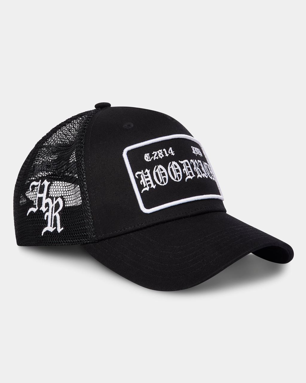 Black/White Hoodrich OG Block 5 Panel Trucker Cap USA | 684-BFUAJT