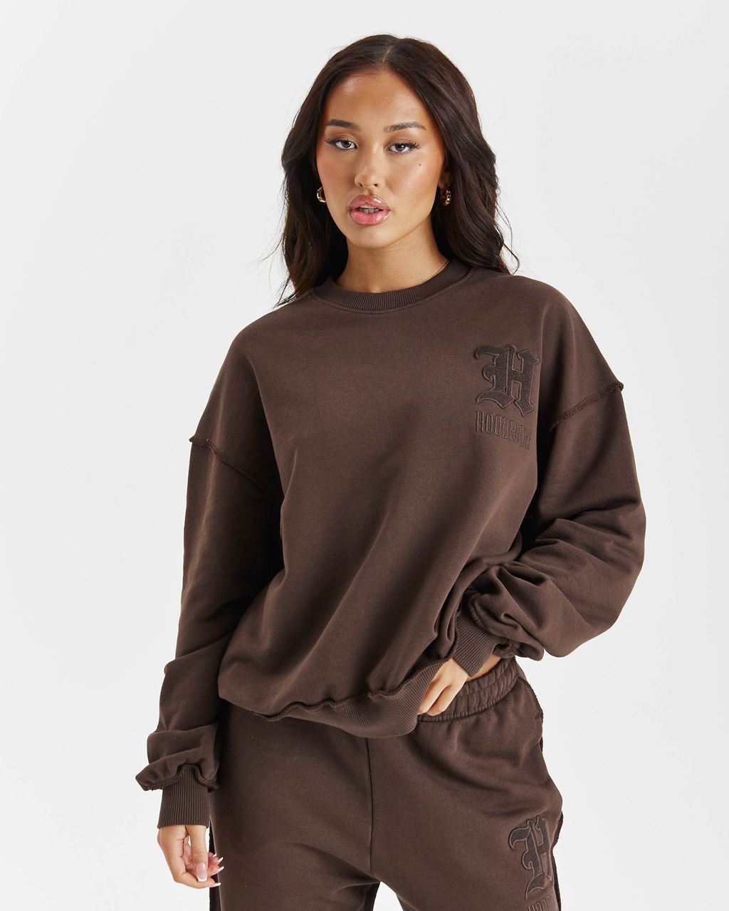 Brown Hoodrich Edge Oversized Sweatshirt USA | 970-QFKRSG