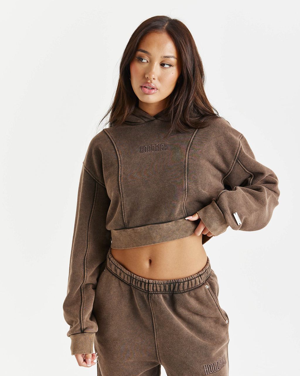 Brown Hoodrich Fade Cropped Hoodie USA | 391-JKAZFY