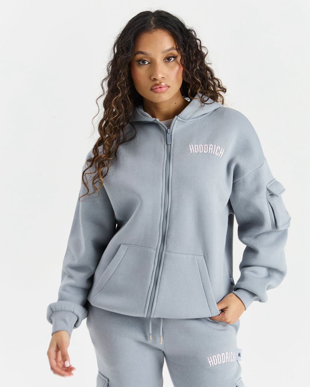 Grey/Pink Hoodrich Luna Full Zip Hoodie USA | 138-YGVTQZ