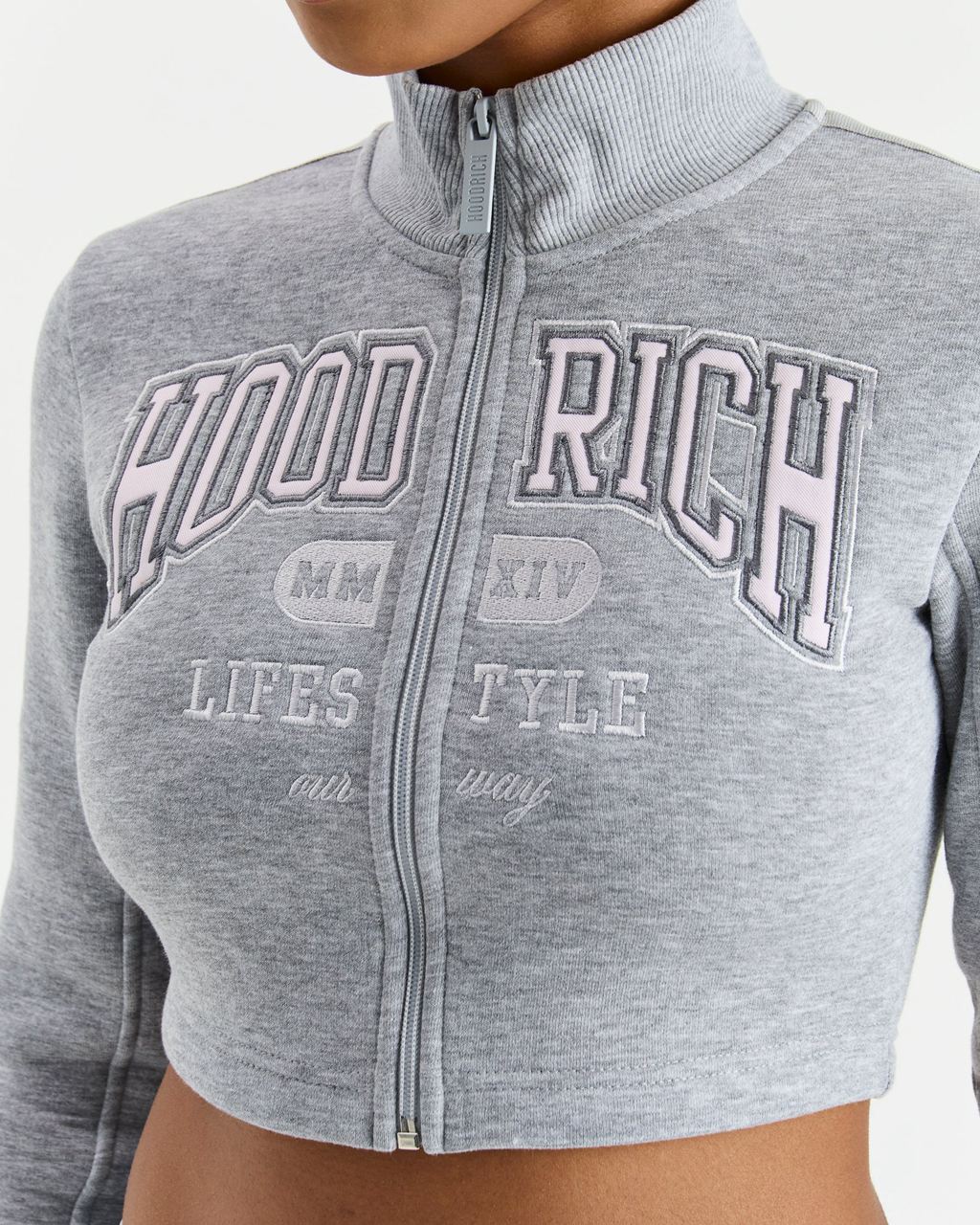 Grey/Pink Hoodrich Prep Fitted Zip Through Track Top USA | 487-ZMQGYD