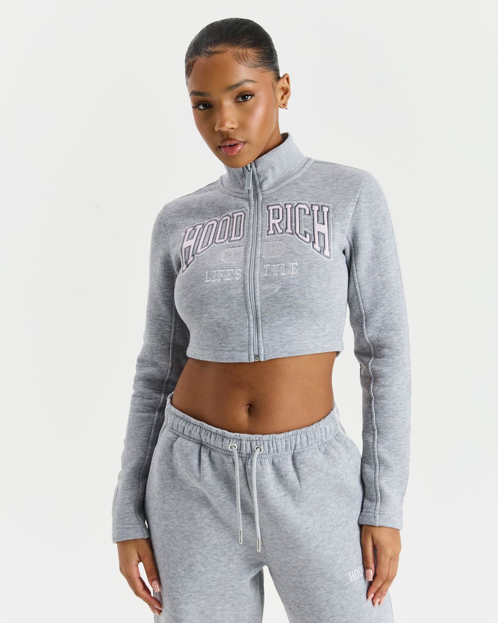 Grey/Pink Hoodrich Prep Fitted Zip Through Track Top USA | 487-ZMQGYD