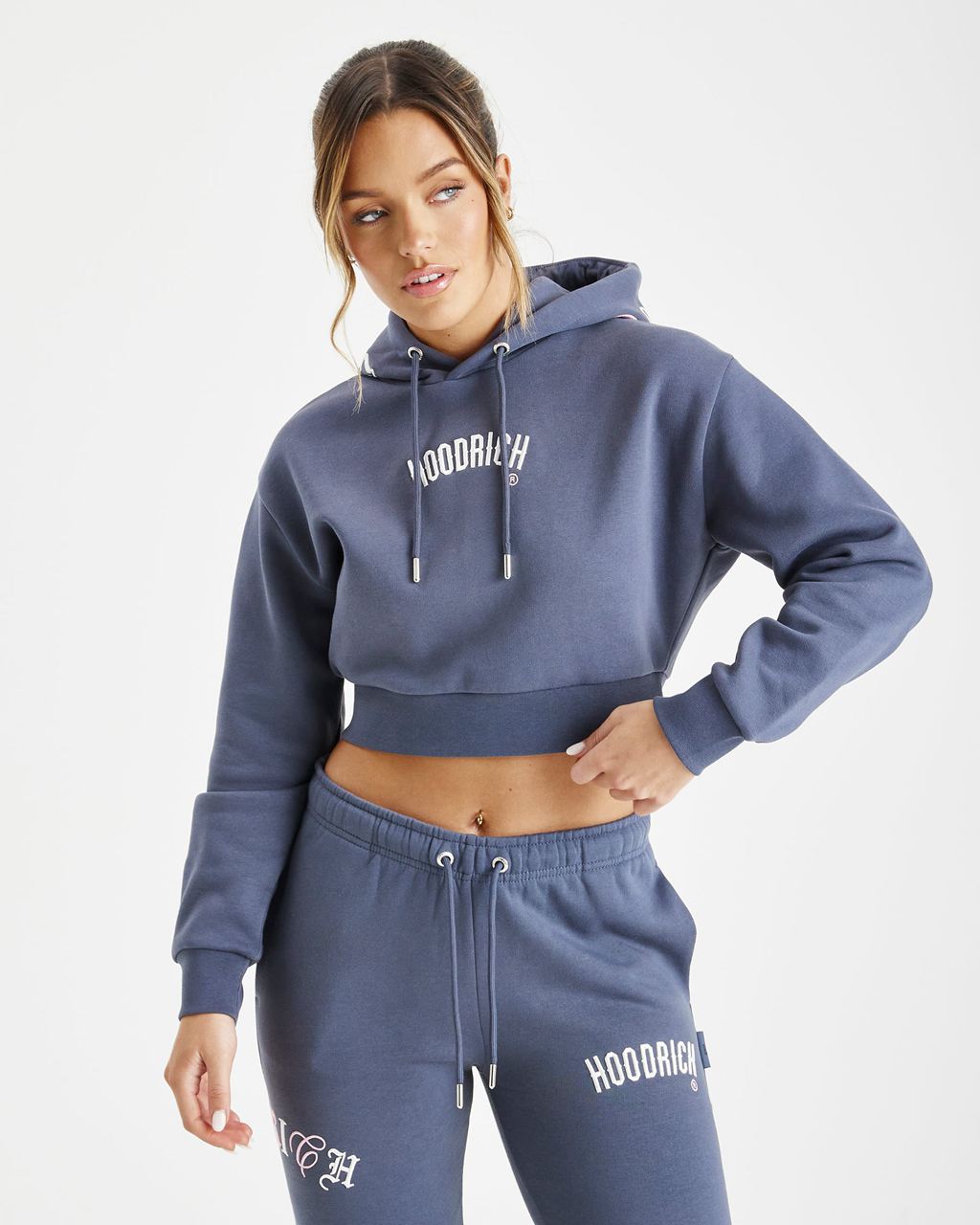 Navy Hoodrich Calor Cropped Hoodie USA | 807-SIUWNZ