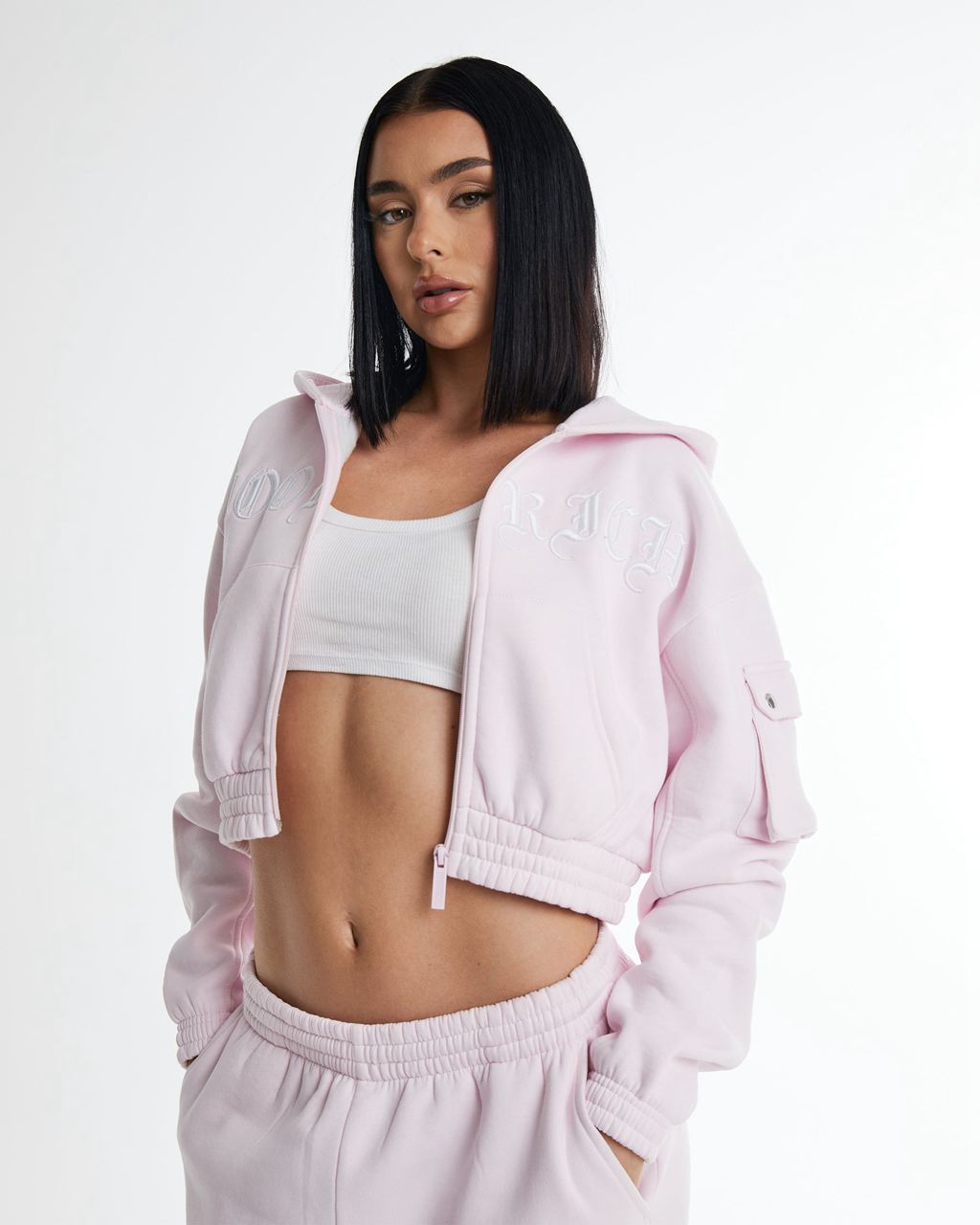 Pink/White Hoodrich Dusk Full Zip Cropped Hoodie USA | 127-DXBYLQ