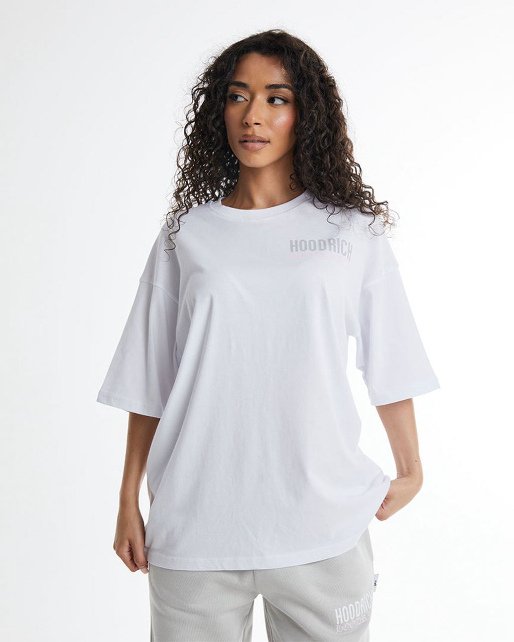 White/Grey/Pink Hoodrich Flex Oversized T-Shirt USA | 724-GSLJNY